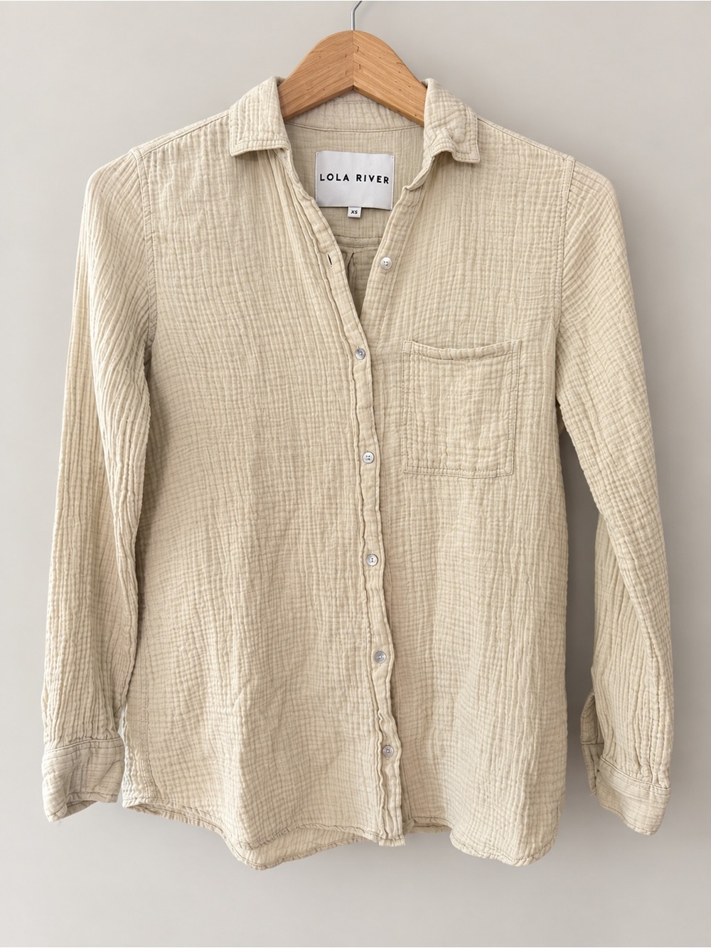 Lola River 100% Cotton Women's Cream Button-Down Gauze Shirt